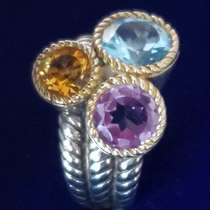 Multi Gemstone 4.38 TCW Amethyst, Citrine, Blue Topaz Sterling Silver Ring